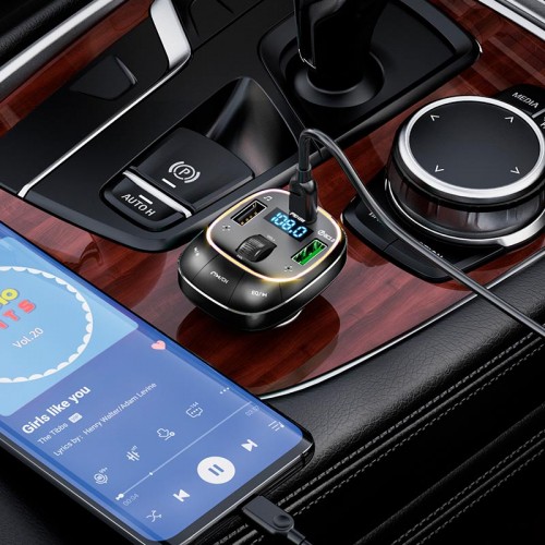 Адаптер автомобільний HOCO Pole BT FM transmitter E76 |2USB/1Type-C, 45W/3A, PD/QC| Space black