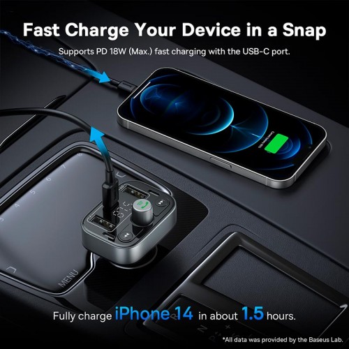 Адаптер автомобільний Baseus S-09 Pro Series Car FM Transmitter |BT5.3, PD/QC, 18W/2.4A| black
