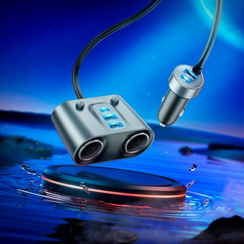 Адаптер автомобільний HOCO Establisher 2-in-1 cigarette lighter Car charger Z51 |3USB/2Type-C, PD/QC, 147W| metal-grey