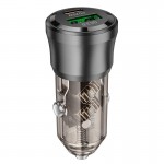 Адаптер автомобильный Borofone Journey Car charger BZ25 |1USB/1Type-C, 38W/3A, PD/QC| прозрачный-черный