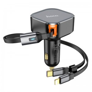 Адаптер автомобільний Hoco Clever PD30W Car charger with telescopic cable NZ13 (Type-C + iP) black