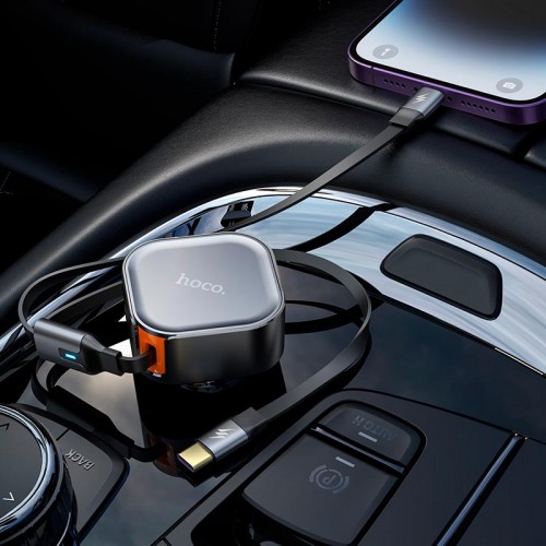 Адаптер автомобільний Hoco Clever PD30W Car charger with telescopic cable NZ13 (Type-C + iP) black