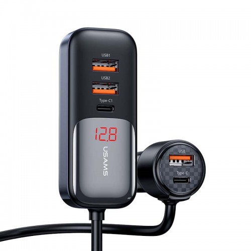Адаптер автомобільний USAMS Digital Display Fast Car Charger US-CC213 C40 |3USB/2Type-C, 165W| black