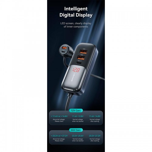 Адаптер автомобільний USAMS Digital Display Fast Car Charger US-CC213 C40 |3USB/2Type-C, 165W| black