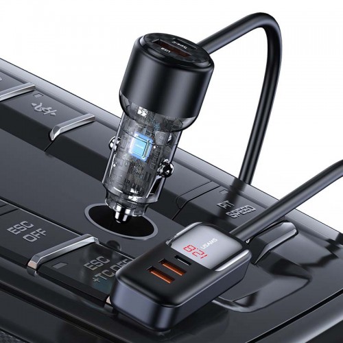 Адаптер автомобільний USAMS Digital Display Fast Car Charger US-CC213 C40 |3USB/2Type-C, 165W| black