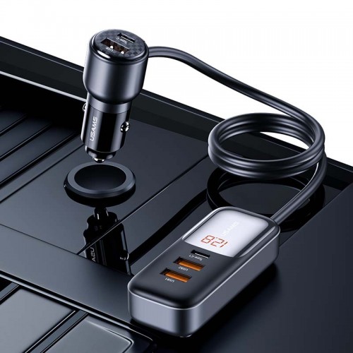 Адаптер автомобільний USAMS Digital Display Fast Car Charger US-CC213 C40 |3USB/2Type-C, 165W| black