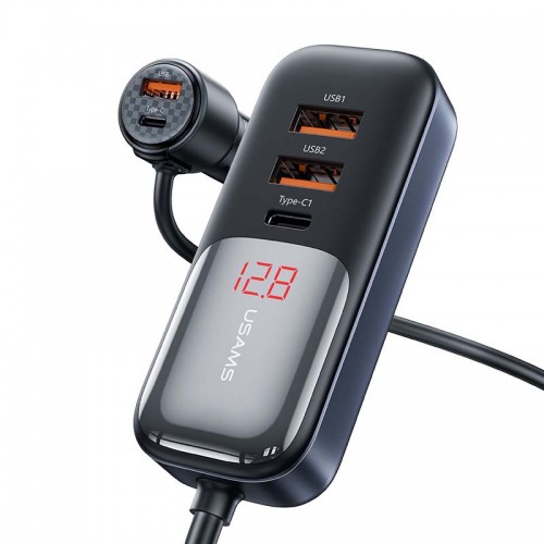 Адаптер автомобільний USAMS Digital Display Fast Car Charger US-CC213 C40 |3USB/2Type-C, 165W| black