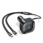 Адаптер автомобильный USAMS Car Charger с 2в1 выдвижным кабелем Type-C + Lightning US-CC219 C41 |30W, PD/QC| черный