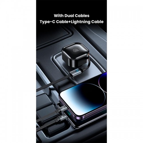 Адаптер автомобільний USAMS Car Charger With 2in1 Retractable Cable Type-C + Lightning US-CC219 C41 |30W, PD/QC| black