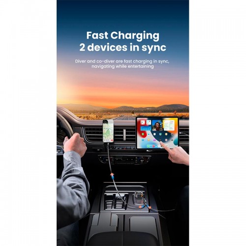 Адаптер автомобільний USAMS Car Charger With 2in1 Retractable Cable Type-C + Lightning US-CC219 C41 |30W, PD/QC| black