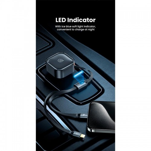 Адаптер автомобільний USAMS Car Charger With 2in1 Retractable Cable Type-C + Lightning US-CC219 C41 |30W, PD/QC| black