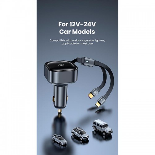 Адаптер автомобільний USAMS Car Charger With 2in1 Retractable Cable Type-C + Lightning US-CC219 C41 |30W, PD/QC| black