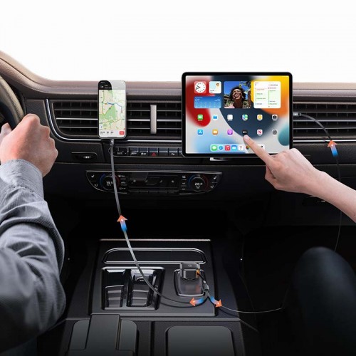 Адаптер автомобільний USAMS Car Charger With 2in1 Retractable Cable Type-C + Lightning US-CC219 C41 |30W, PD/QC| black