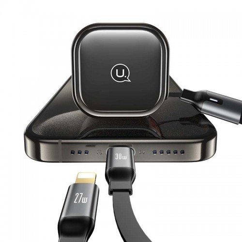 Адаптер автомобільний USAMS Car Charger With 2in1 Retractable Cable Type-C + Lightning US-CC219 C41 |30W, PD/QC| black