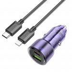 Адаптер автомобильный Hoco Type-C to Lightning Cable Spacious Car charger set Z52 |1USB/1Type-C, 38W/3A, PD/QC| прозрачный-фиолетовый
