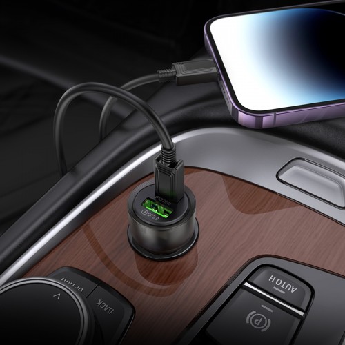 Адаптер автомобільний Hoco Type-C to Lightnig Cable Spacious Car charger set Z52 |1USB/1Type-C, 38W/3A, PD/QC| transparent-purple