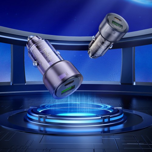 Адаптер автомобільний Hoco Type-C to Lightnig Cable Spacious Car charger set Z52 |1USB/1Type-C, 38W/3A, PD/QC| transparent-purple