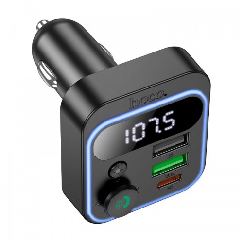 Адаптер автомобільний HOCO Tiger car BT FM transmitter E85 |2USB/1Type-C, 20W/3A, PD/QC| black