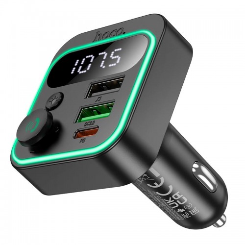 Адаптер автомобільний HOCO Tiger car BT FM transmitter E85 |2USB/1Type-C, 20W/3A, PD/QC| black