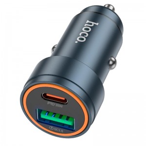 Адаптер автомобільний Hoco Glorious Car charger Z57A |1USB/1Type-C, 30W/3A, PD/QC| metal-grey