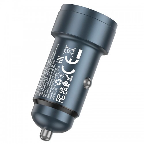 Адаптер автомобільний Hoco Glorious Car charger Z57A |1USB/1Type-C, 30W/3A, PD/QC| metal-grey