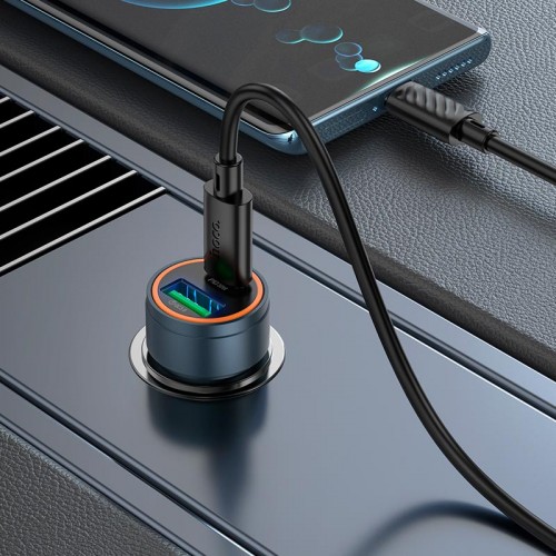 Адаптер автомобільний Hoco Glorious Car charger Z57A |1USB/1Type-C, 30W/3A, PD/QC| metal-grey