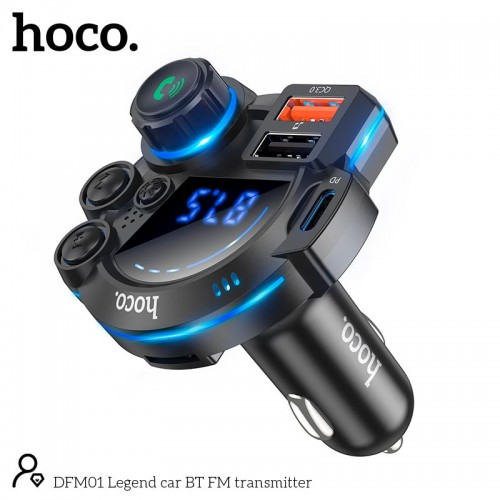 Адаптер автомобильный HOCO Legend car BT FM transmitter DFM01 |2USB/Type-C, PD/QC, 38W/3A|