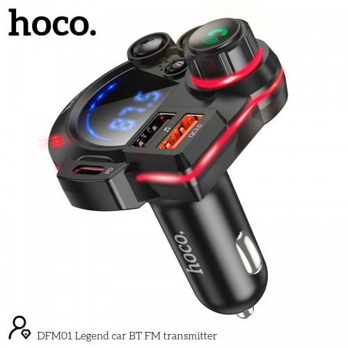 Адаптер автомобильный HOCO Legend car BT FM transmitter DFM01 |2USB/Type-C, PD/QC, 38W/3A|