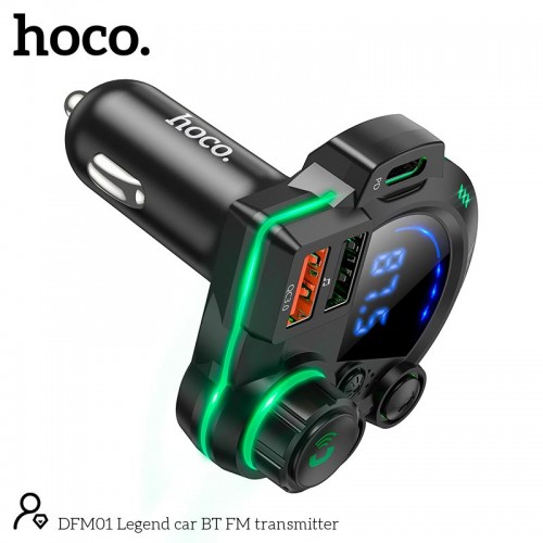Адаптер автомобильный HOCO Legend car BT FM transmitter DFM01 |2USB/Type-C, PD/QC, 38W/3A|
