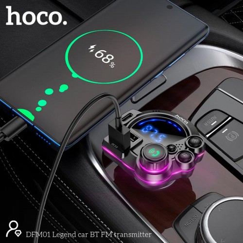 Адаптер автомобильный HOCO Legend car BT FM transmitter DFM01 |2USB/Type-C, PD/QC, 38W/3A|