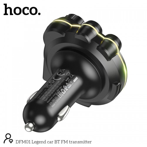 Адаптер автомобильный HOCO Legend car BT FM transmitter DFM01 |2USB/Type-C, PD/QC, 38W/3A|