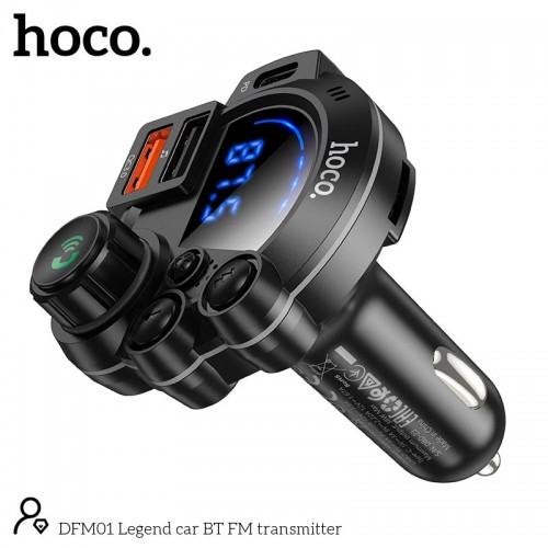 Адаптер автомобильный HOCO Legend car BT FM transmitter DFM01 |2USB/Type-C, PD/QC, 38W/3A|
