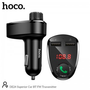 Адаптер автомобільний Hoco Superior Car BT FM Transmitter DE24 |2USB, 2.4A, TF/U Disk| black