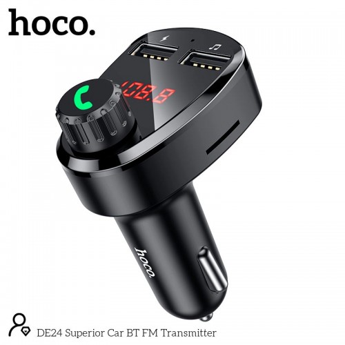 Адаптер автомобільний Hoco Superior Car BT FM Transmitter DE24 |2USB, 2.4A, TF/U Disk| black