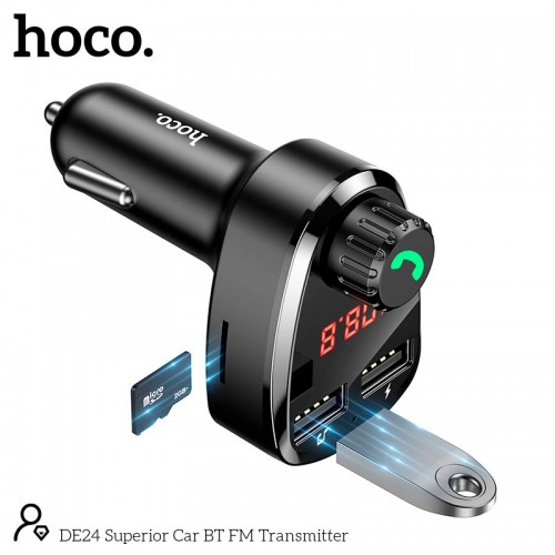 Адаптер автомобільний Hoco Superior Car BT FM Transmitter DE24 |2USB, 2.4A, TF/U Disk| black