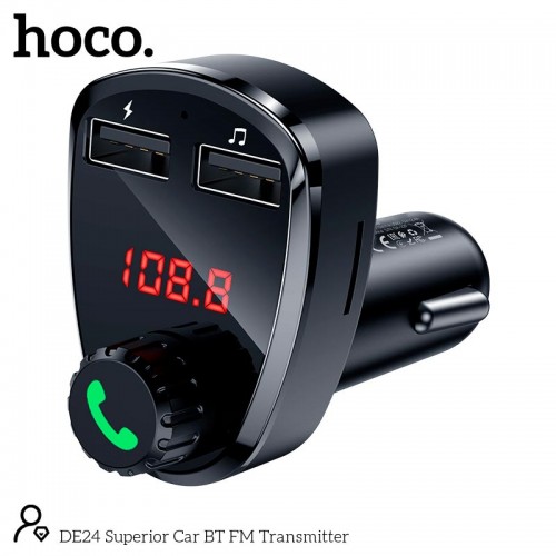 Адаптер автомобільний Hoco Superior Car BT FM Transmitter DE24 |2USB, 2.4A, TF/U Disk| black