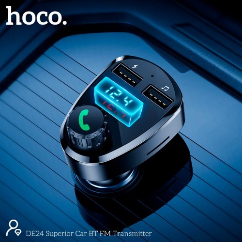 Адаптер автомобільний Hoco Superior Car BT FM Transmitter DE24 |2USB, 2.4A, TF/U Disk| black
