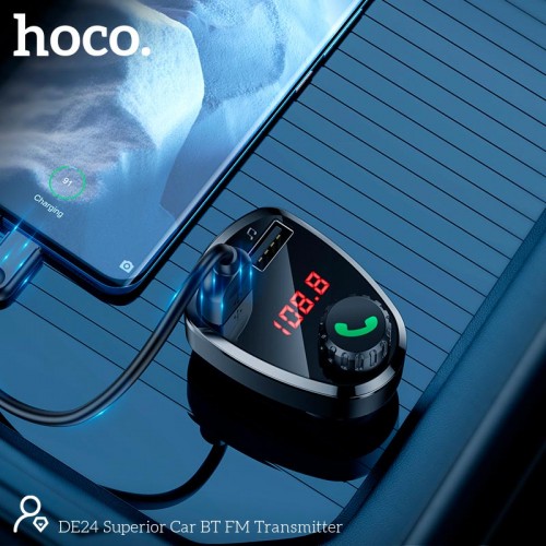 Адаптер автомобільний Hoco Superior Car BT FM Transmitter DE24 |2USB, 2.4A, TF/U Disk| black