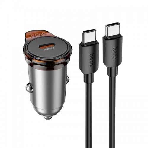 Адаптер автомобільний Hoco Rigorous single port Car charger NZ16 (Type-C to Type-C set) |1Type-C, 30W/3A, PD20W/QC| metal-grey