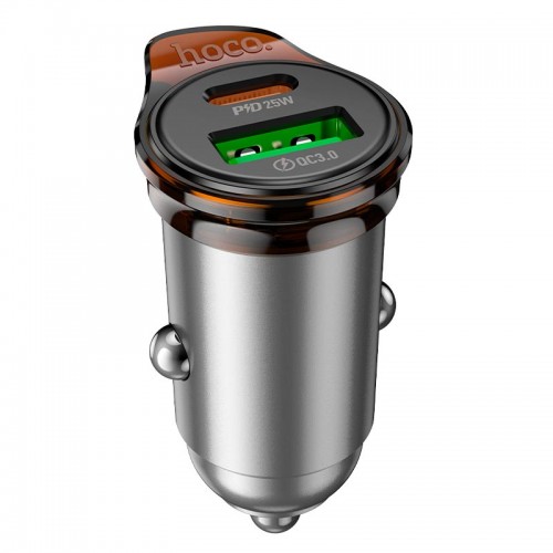 Адаптер автомобильный HOCO Rigorous dual port car charger NZ16A |1USB/1Type-C, 43W/3A, PD25W/QC|