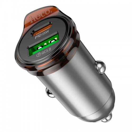 Адаптер автомобильный HOCO Rigorous dual port car charger NZ16A |1USB/1Type-C, 43W/3A, PD25W/QC|