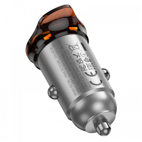 Адаптер автомобильный HOCO Rigorous dual port car charger NZ16A |1USB/1Type-C, 43W/3A, PD25W/QC|
