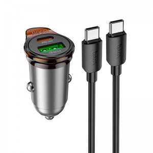 Адаптер автомобільний Hoco Rigorous dual port Car charger NZ16A (Type-C to Type-C set) |1USB/1Type-C, 43W/3A, PD25W/QC| metal-grey