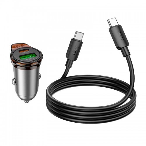 Адаптер автомобільний Hoco Rigorous dual port Car charger NZ16A (Type-C to Type-C set) |1USB/1Type-C, 43W/3A, PD25W/QC| metal-grey