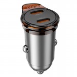 Адаптер автомобильный Hoco Rigorous port Car charger NZ16B |2Type-C, 45W/3A, PD25W/QC| металлический серый