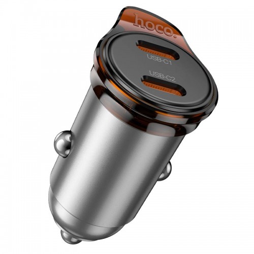 Адаптер автомобільний Hoco Rigorous port Car charger NZ16B |2Type-C, 45W/3A, PD25W/QC| metal-grey