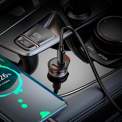 Адаптер автомобільний Hoco Rigorous port Car charger NZ16B |2Type-C, 45W/3A, PD25W/QC| metal-grey