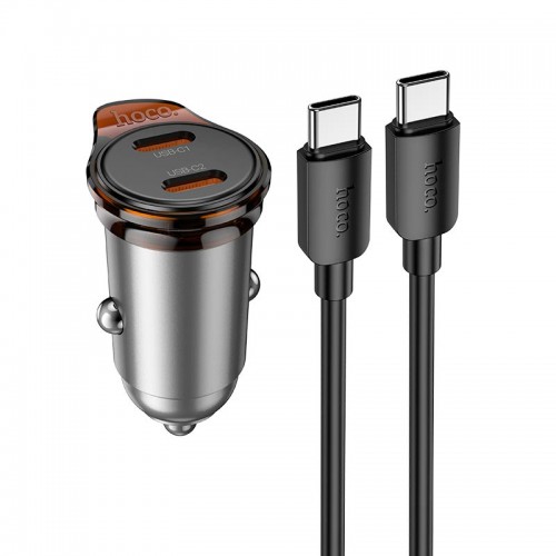 Адаптер автомобільний Hoco Rigorous port Car charger NZ16B (Type-C to Type-C set) |2Type-C, 45W/3A, PD25W/QC| metal-grey