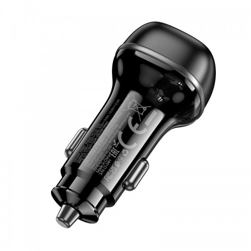 Адаптер автомобільний Hoco Rank dual port Car charger Z58A |1USB/1Type-C, 48W/3A, PD30W/QC| black