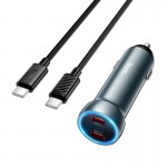 Адаптер автомобильный Hoco Prosperous (2C) Car charger Z54B (Type-C to Type-C set) |2Type-C, PD/QC, 60W/3A| серый